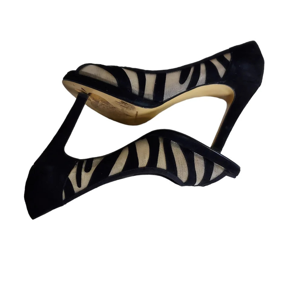 Beverly Feldman Honey2 Black Suede and Mesh Peep Toe Heel - Picture 11 of 16